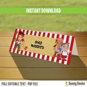 Jake and the Neverland Pirates Birthday Tent Cards / Place Cards